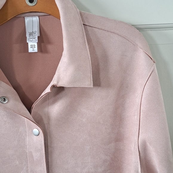 Wynne Layers Faux Suede Soft Mauve Pink Snap Buttons Pockets Cozy Jacket - Picture 2 of 9